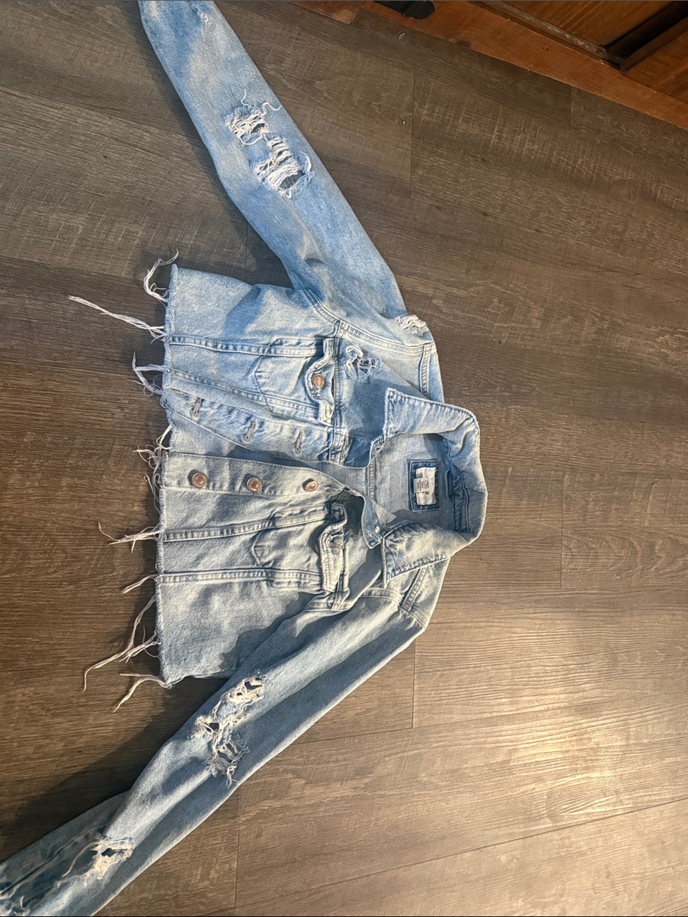 Forever 21 Light Wash Distressed Kids Denim Jacket